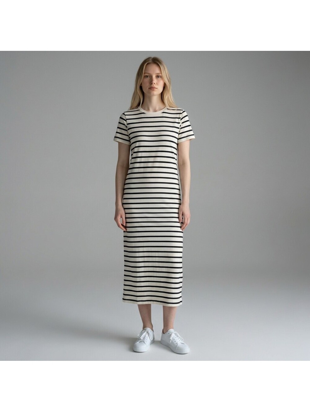 Cynthia Rowley Dress Women L Large White Striped Maxi Long Cotton Casual Stretch
